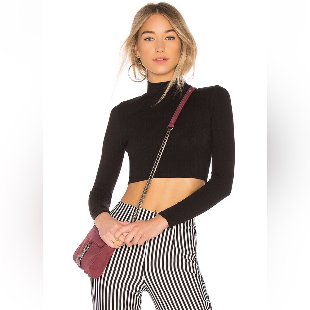 REVOLVE Privacy Please Perks Long Sleeve Mock Neck Crop Top in Black, Size XS